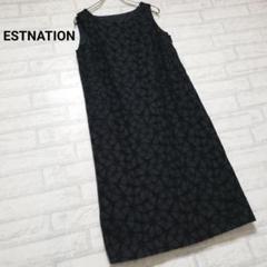 ESTNATION 黒 ノースリーブ ひざ丈ワンピース ESTNATION / ポリエステル ツイル ノースリ－ブ ワンピース