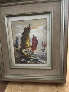 P. D. 油彩画 風景画 海と帆船　絵画　アンティーク　レトロ Amazon.co.jp: フルトン『夕暮れの海(帆船F20)』油彩画 風景画