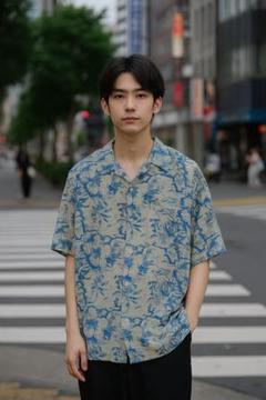 半袖シルクシャツ！アロハ　ブルーホワイト3XL 11