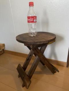 折り畳み式 焼き目加工 木製丸椅子