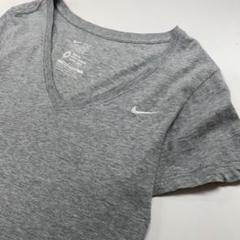 NIKE Ｖネック 半袖Tシャツ 刺繍ロゴ グレー レディースM