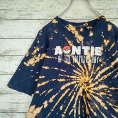 US古着 ノーブランド Tシャツ オリジナル加工 AONTIE ブリーチ 紺