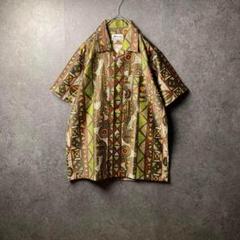vintage 半袖シャツ　柄シャツ　古着　総柄　アート　オープンカラー　レトロ