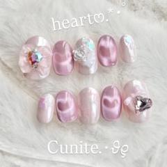 オーダー ネイルチップ マグネット ハート ホワイトミラー