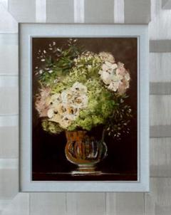 絵画 インテリア 絵 額付 (黒)油絵 uF6-111402 花 絵画 インテリア絵額付 (黒)油絵uF6-111402花