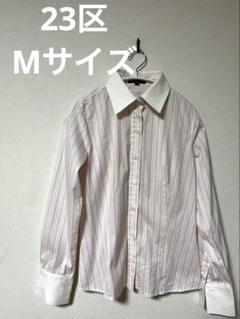 23区　ブラウス　シャツ　ビジネス　オフィス　仕事　ストライプ　ピンク