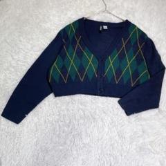 H&M Divided【L】カーディガン　ネイビー　アーガイル柄　大きいサイズ