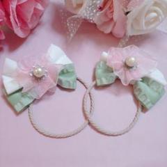 桜餅 sakura 抹茶ラテ ツインリボン ヘアゴム 子供用 ロリィタ