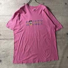 90s USA製 Mickey & Co. ミッキー 刺繍Tシャツ ピンク XL