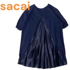 【美品】sacai ハイネックジップニット ジッパー タートルネック ブルー 美品】sacai ハイネックジップニット ジッパー タートルネック