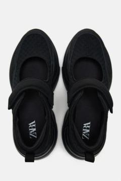 【ZARA】バレエフラットスニーカー 黒 厚底 メリージェーン ZARA バレエフラットスニーカー ザラ 35 バレエスニーカー