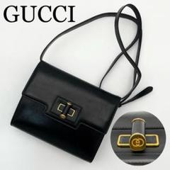 GUCCI ショルダーバッグ インターロッキング ターンロック ブラック レザー