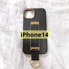 iPhone14用 ケース バンド付き 背面 ベルト 落下防止 ゴールド 金具