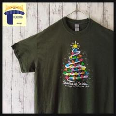 アメリカ古着　半袖Tシャツ　GILDAN　XL　パズルSeason　グリーン