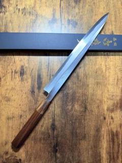 森本光一作 左用 刺身 柳刃 青鋼 紋鍛錬 尺 紫檀白水牛八角柄