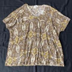 プランテーション リネン混 ボタニカル柄 ゆったりTシャツ 半袖カットソー プランテーション リネン混 ボタニカル柄 ゆったりTシャツ 半袖