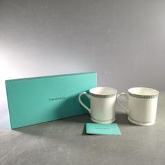 A888-5/TIFFANY＆Co./プラチナブルーバンド/ペアマグカップ/ ティファニー ペアマグカップ プラチナブルーバンド