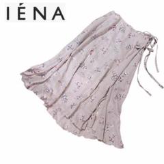 イエナIENA レトロフラワーロングスカート 花柄　紐リボン　ピンクベージュ　M