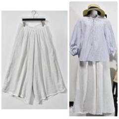 cloudnineタックフレアパンツリネンワイドパンツリネン100%アイボリー