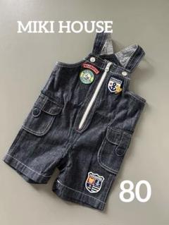miki HOUSE デニムサロペット オーバーオール くまロゴ 刺繍ワッペン