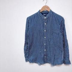 Denimストライプシャツ S 厚手素材 ナチュラルコーデに最適な長袖トップス