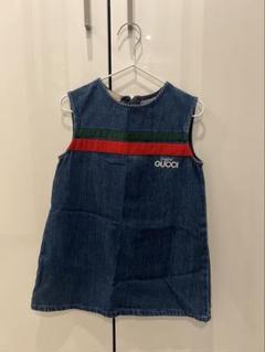 美品 GUCCI ロゴ フリル ワイドスリーブ 七分袖 膝丈 デニム ワンピース 美品 GUCCI ロゴ フリル ワイドスリーブ 七分袖 膝丈 デニム