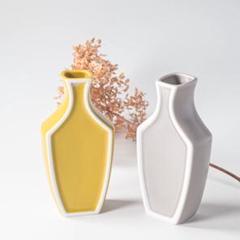 まるで絵画みたいな一輪挿し　2個セット　イエロー　グレー　フラワーベース　花器