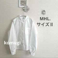 美品 マーガレットハウエル MHL 日本製 丸襟 ブラウス シャツ ショート丈 美品 マーガレットハウエル MHL 日本製 丸襟 ブラウス シャツ