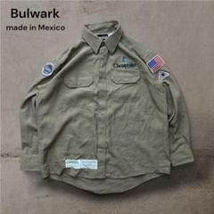 ブルワークメキシコ製企業系ロゴ刺繍ワッペンミリタリーワークシャツベージュUS古着