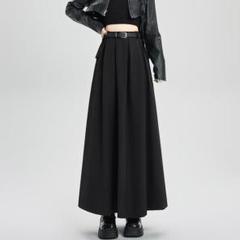 ハイウエスト 通学 Aライン 黒 痩せ見え XL 足長 フレア ロングスカート