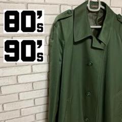 【VINTAGE】光沢 ステンカラーコート 軍 カーキ