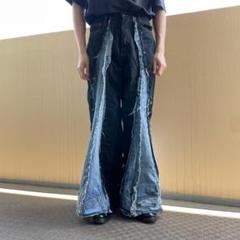 リメイクデニム ブルーデニム ワイド フレア 再構築 M 黒 青