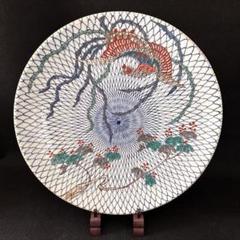 古伊万里 染付色絵鳳凰図 飾り皿 幕末明治 直径35cm 古美術 骨董
