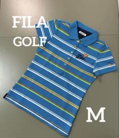 【美品】FILA GOLF レディース M ポロシャツ ブルー系 ボーダー 美品