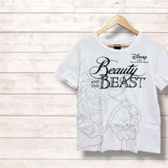 コラボ【ディズニー×ジーユー】半袖プリントTシャツ　L　白ホワイト　美女と野獣