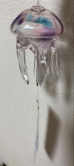 【新品】くらげ風鈴 クラゲ風鈴 ガラス細工(レア配色) 手づくり＞くらげ風鈴 あさぎブルー(モール) ガラス細工 吊り