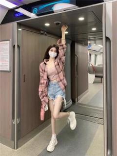 春のおしゃれに❤️ゆったりチェック柄ロングトップス