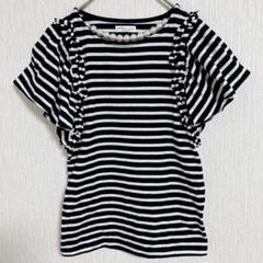 【earth music&ecology】ストライプ フリル 半袖Tシャツ Ｆ