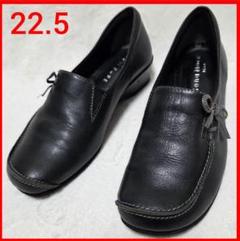 【美品】セナムーン リボン スリッポン ローファー レザー 黒 22.5