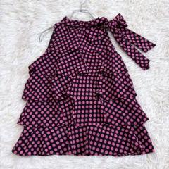 n6549 美品✨ノースリーブティアードブラウス M ボウタイ 昭和レトロ 薄手