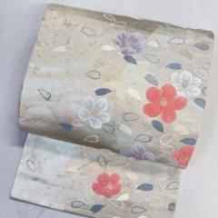 名古屋帯　正絹　金糸　椿　桜　流線　着物　061t