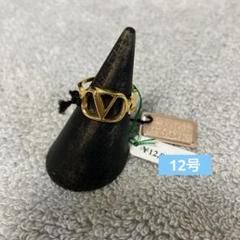 希少　レア　美品　ヴァレンティノ　K18 YG ダイヤ　V リング　ロゴ　黒 希少レア美品ヴァレンティノK18 YG ダイヤV リングロゴ黒