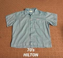70's HILTON USA製 ボーリングシャツ L サックス ブルー