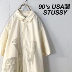 【美品】90‘s USA製 STUSSY マイクスタンド デザイン シャツ