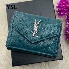 YSL サンローラン　Vステッチ キャビアスキン　ミニ財布　三つ折り YSL サンローラン Vステッチ キャビアスキン ミニ財布 三つ折り