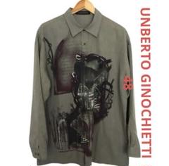 希少　UNBERTO GINOCHIETTI デザインシャツ　グレー系　48