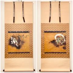送料無料 お 3096 尾形光琳 「風神雷神図」 シルクスクリーン 紙本 工芸印刷 絵画