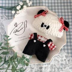 【RED】にじぱぺ ぬい服 サロペット パンダ帽子 3点セット 10cm