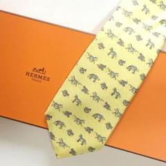 美品 エルメス ネクタイ シルク 動物柄 アニマル 熊 ベアー オレンジ 橙 美品 エルメス ネクタイ シルク 動物柄 アニマル 熊 ベアー