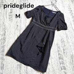 プライドグライド　カシュクールフレアワンピース　ドット柄　トロミ　ネイビー　M